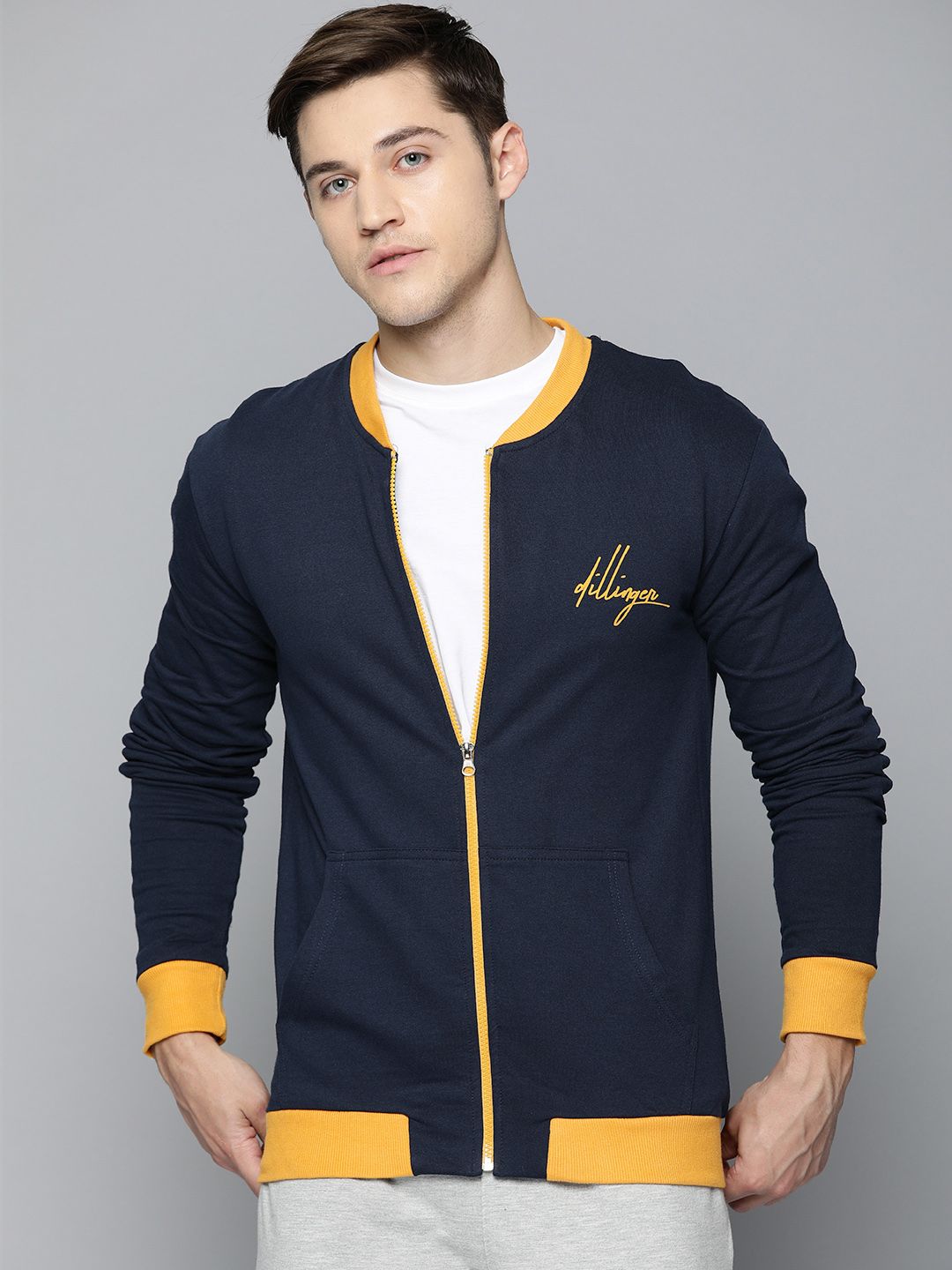 DILLINGER Men Navy Solid Bomber Jacket