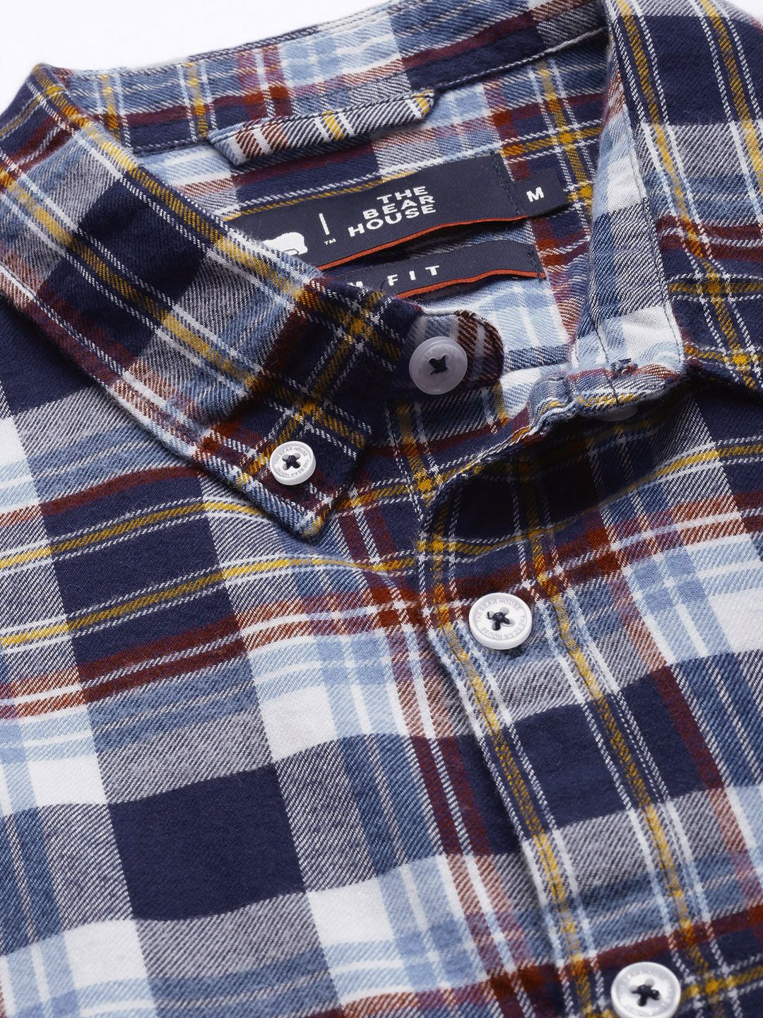THE BEAR HOUSE Men Blue Slim Fit Tartan Checked Flannel Pure Cotton Casual Shirt
