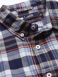 THE BEAR HOUSE Men Blue Slim Fit Tartan Checked Flannel Pure Cotton Casual Shirt