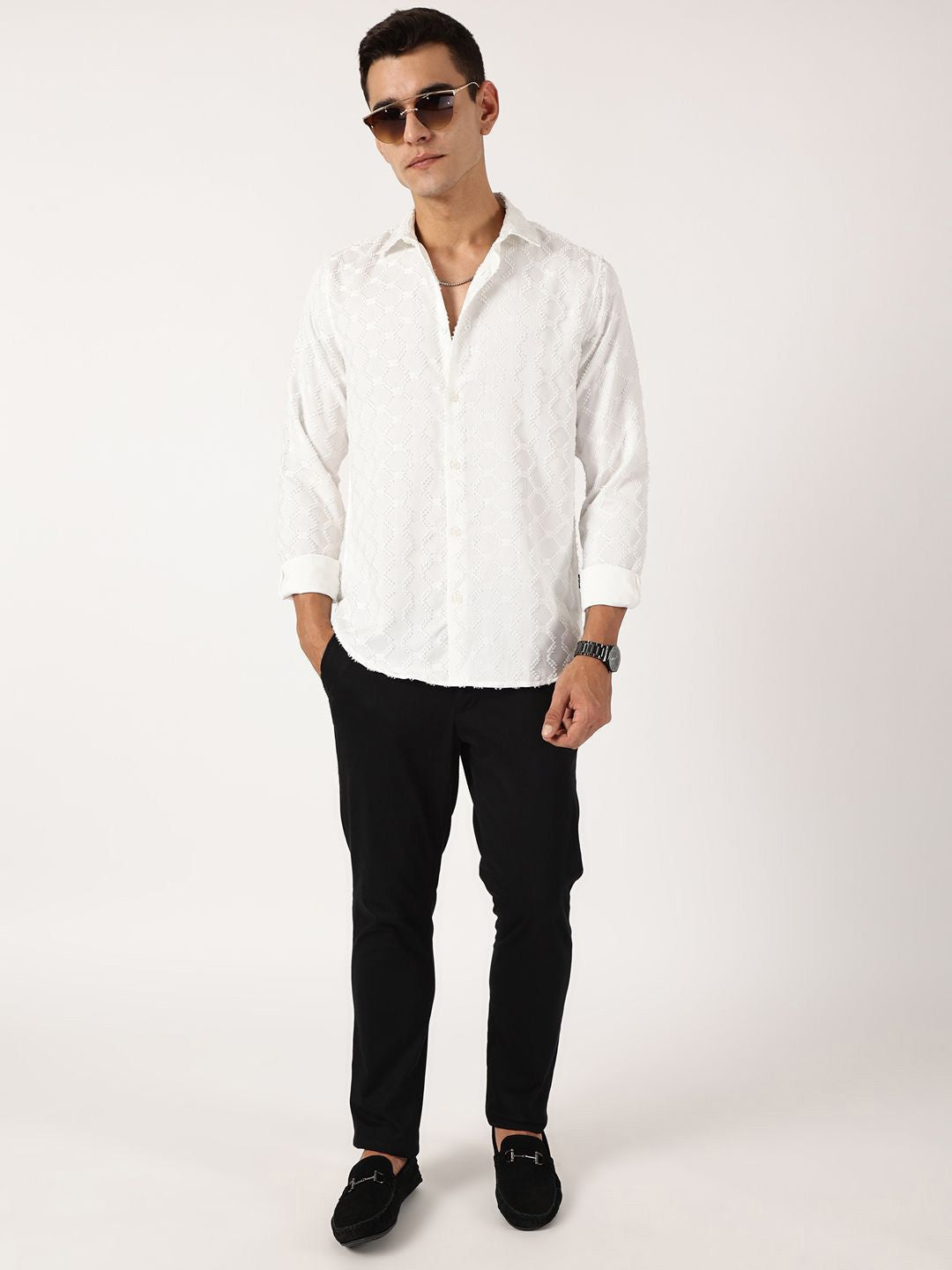 Thomas Scott Men Premium Fit Spread Collar Textured Casual Shirt