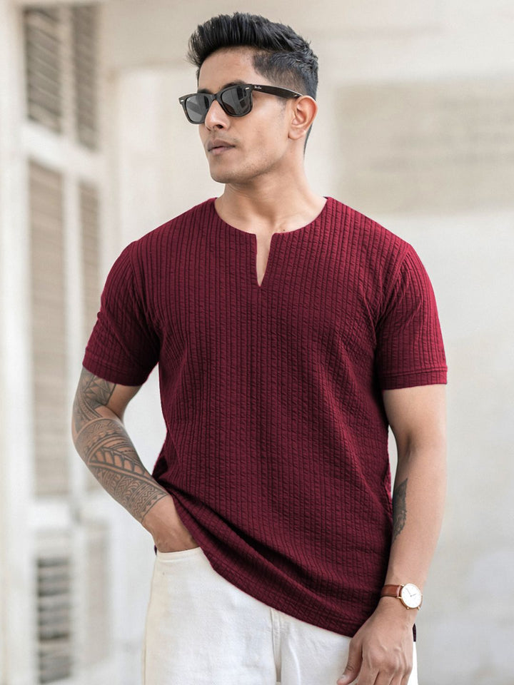 Powerlook Men Regular Fit Self Design Round Neck T-shirt