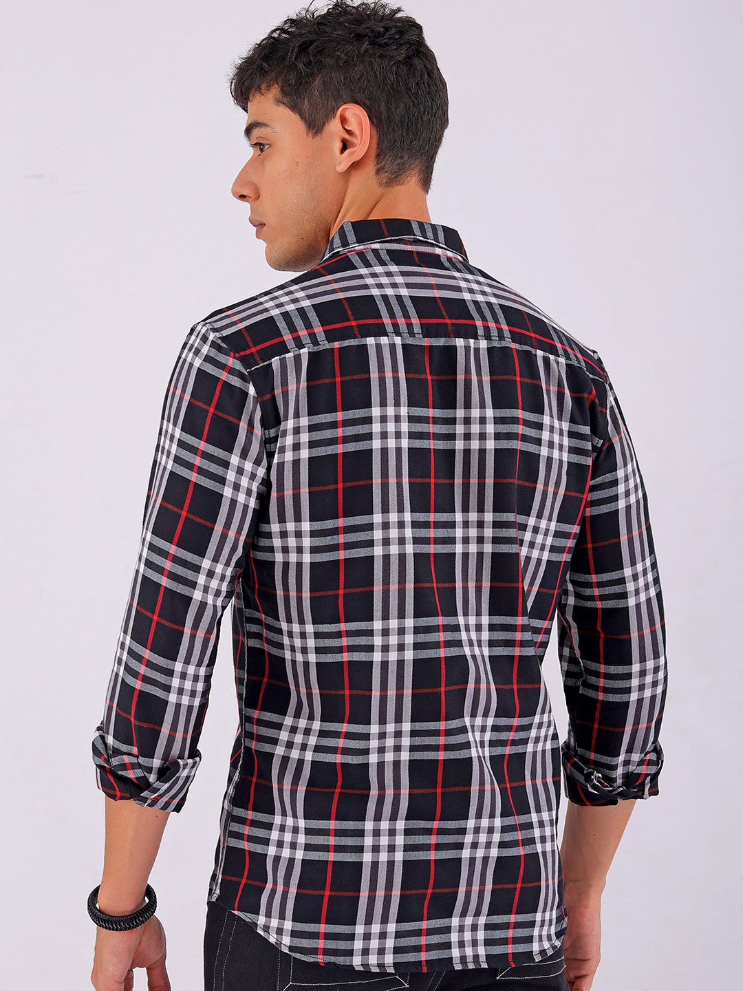 The Indian Garage Co Men Spread Collar Tartan Checked Cotton Slim Fit Casual Shirt