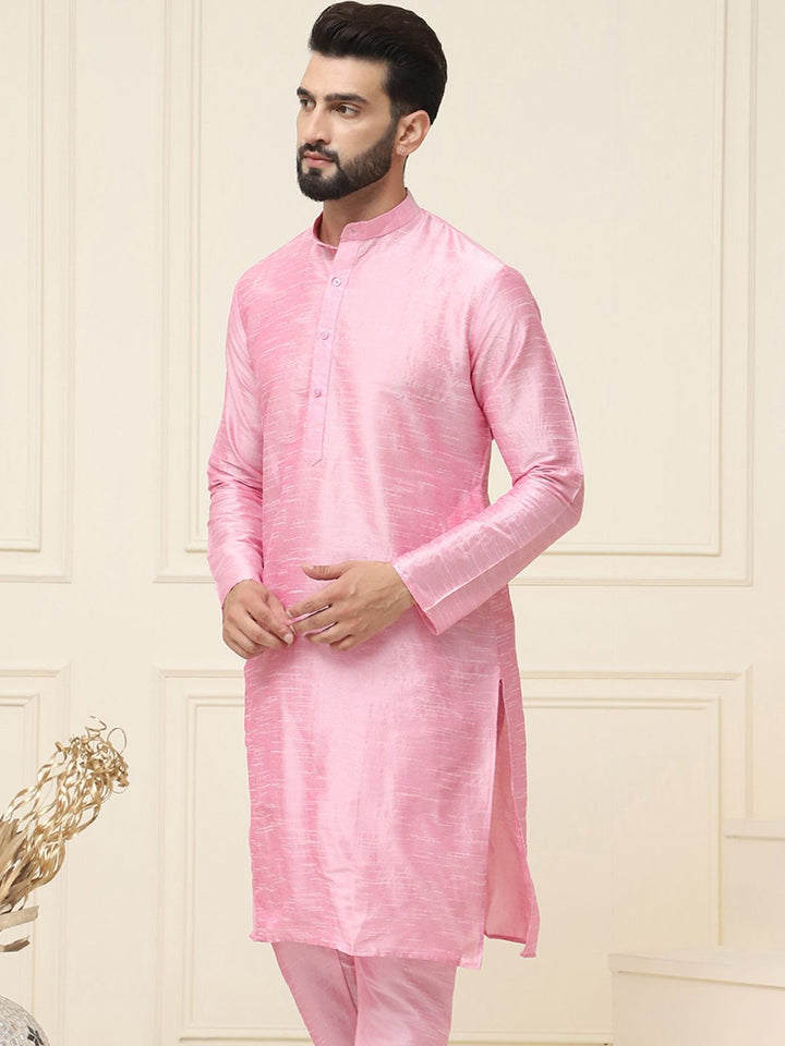 SOJANYA Men Pink Solid Straight Kurta