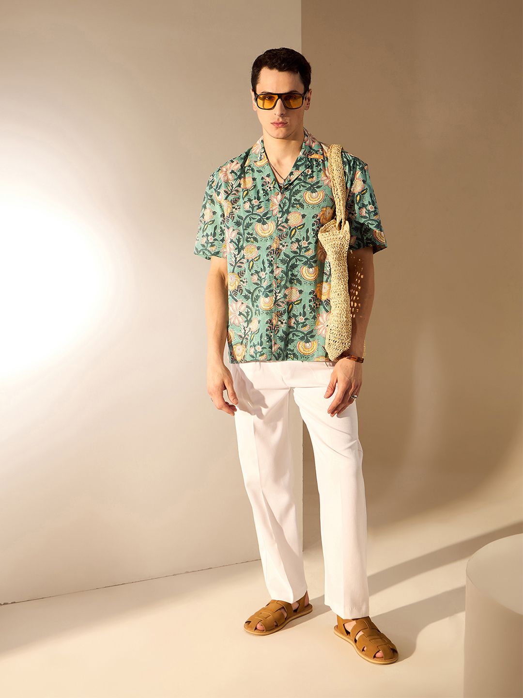 DENNISON Men Block Printed Drop Shoulder Cotton Oversized Shirt