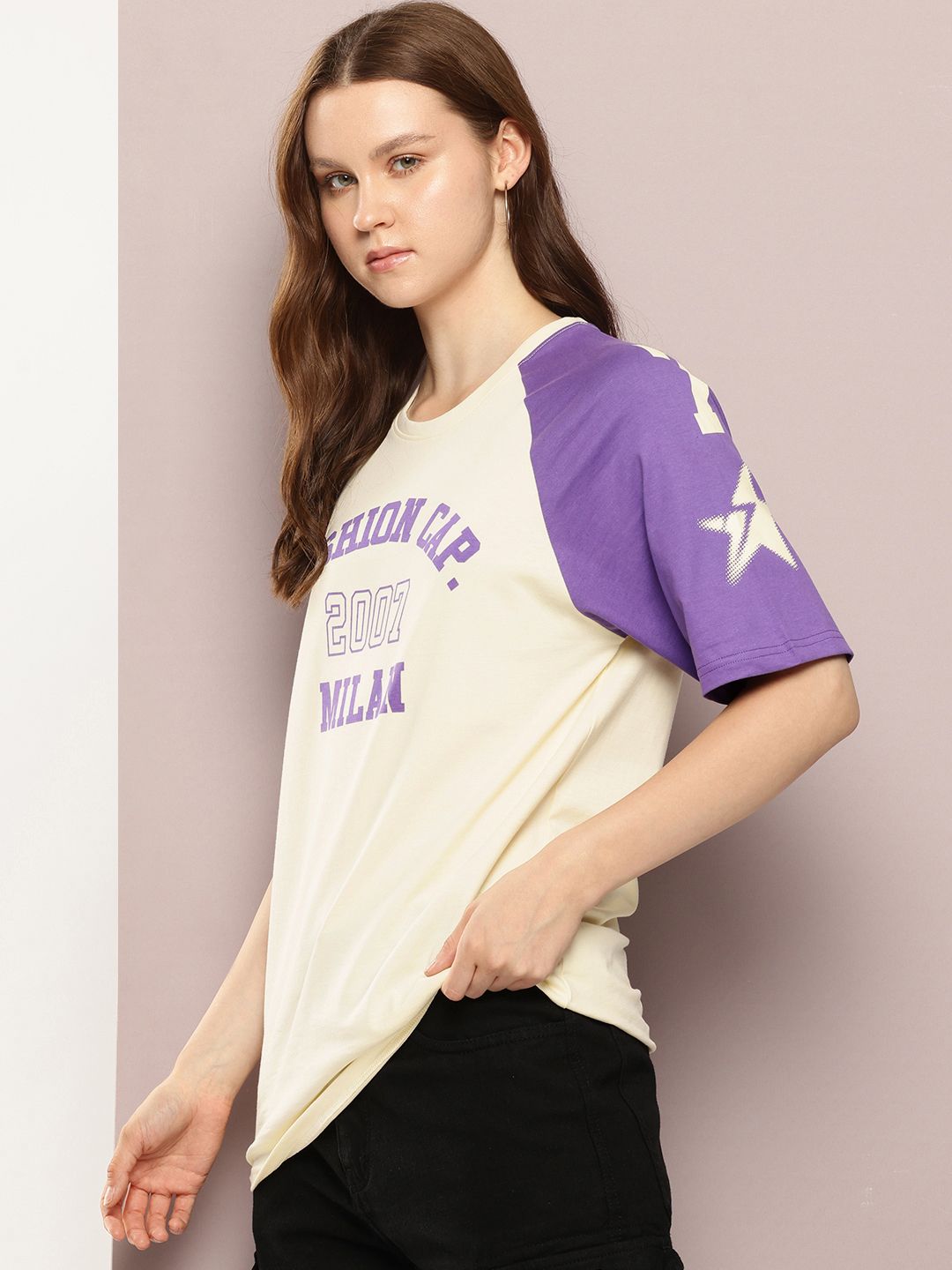 DILLINGER Womens Oversized Raglan Sleeve Varsity Printed Tshirt