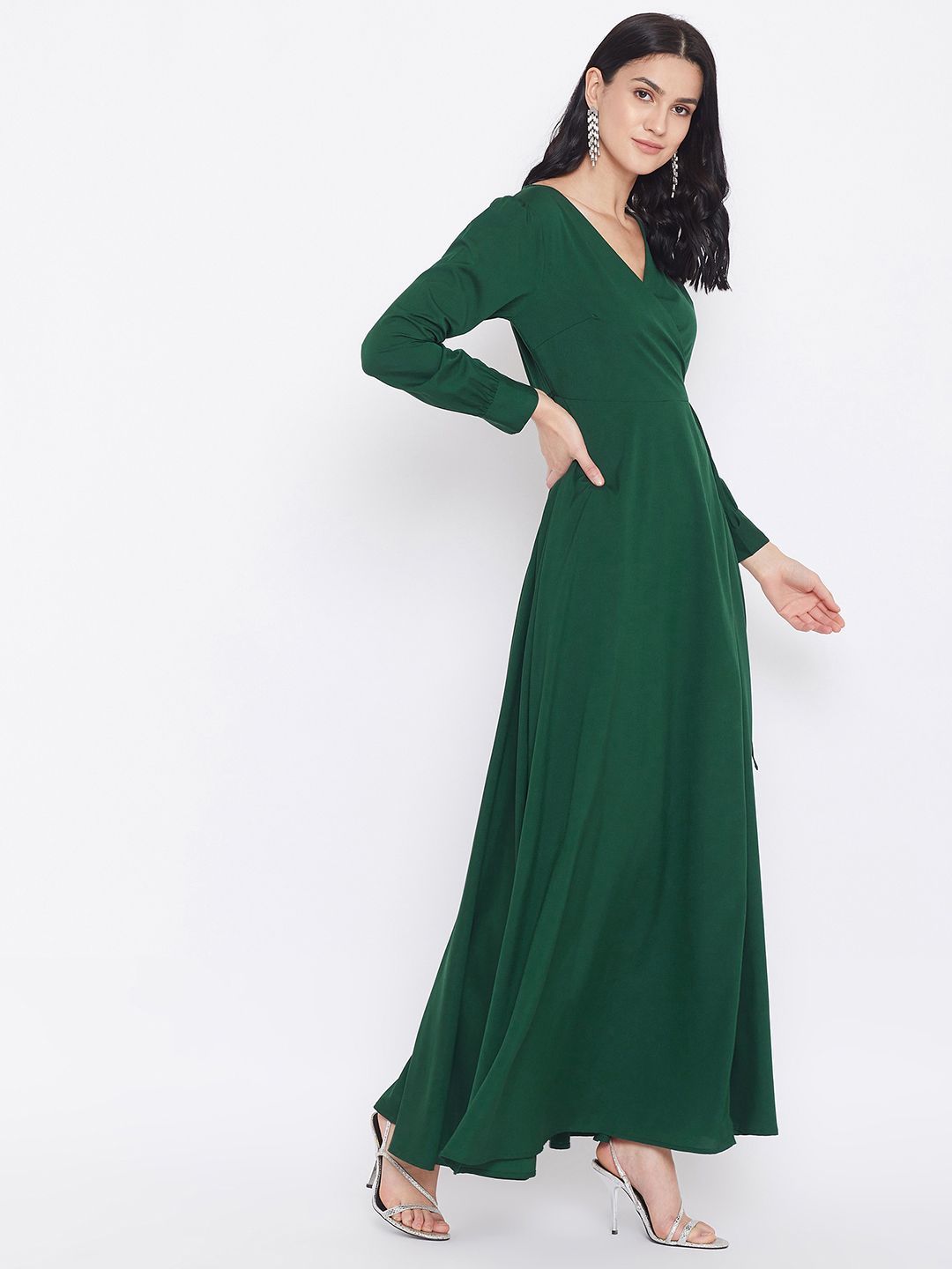 Berrylush Women Green Solid Maxi Dress