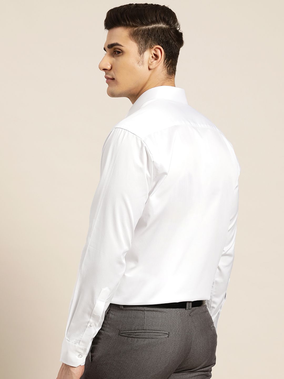 Hancock Men White Solid Regular Fit Pure Cotton Formal Shirt