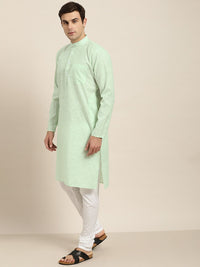 SOJANYA Men Sea Green & White Striped Straight Kurta