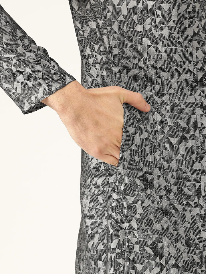 SOJANYA Men Grey & Black Woven Design Straight Kurta