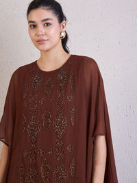 Antheaa Brown Embellished Round Neck Short Sleeves Top & Palazzos