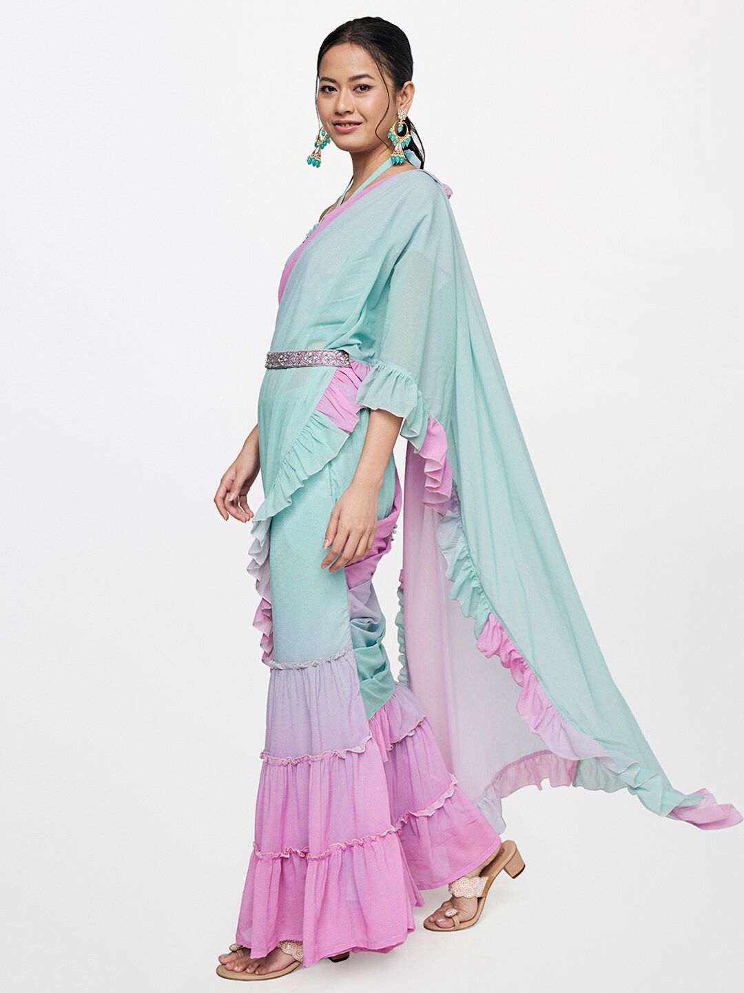 Global Desi Blue & Purple Palazzo Saree