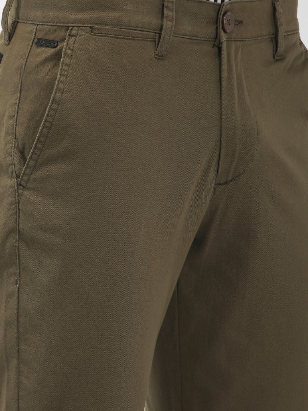 The Indian Garage Co Men Olive Green Slim Fit Solid Chinos