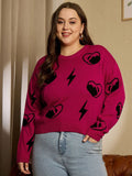 Berrylush Curve Women Printed Round Neck Long Sleeves Pullover