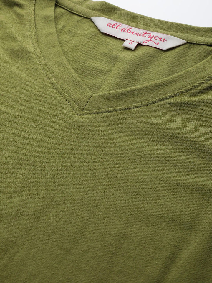 Semua Tentang Anda Wanita T-Shirt Olive Green V-Neck