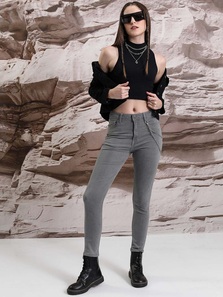 Basics By Tokyo Talkies Women Grey Skinny Fit Stretchable Jeans
