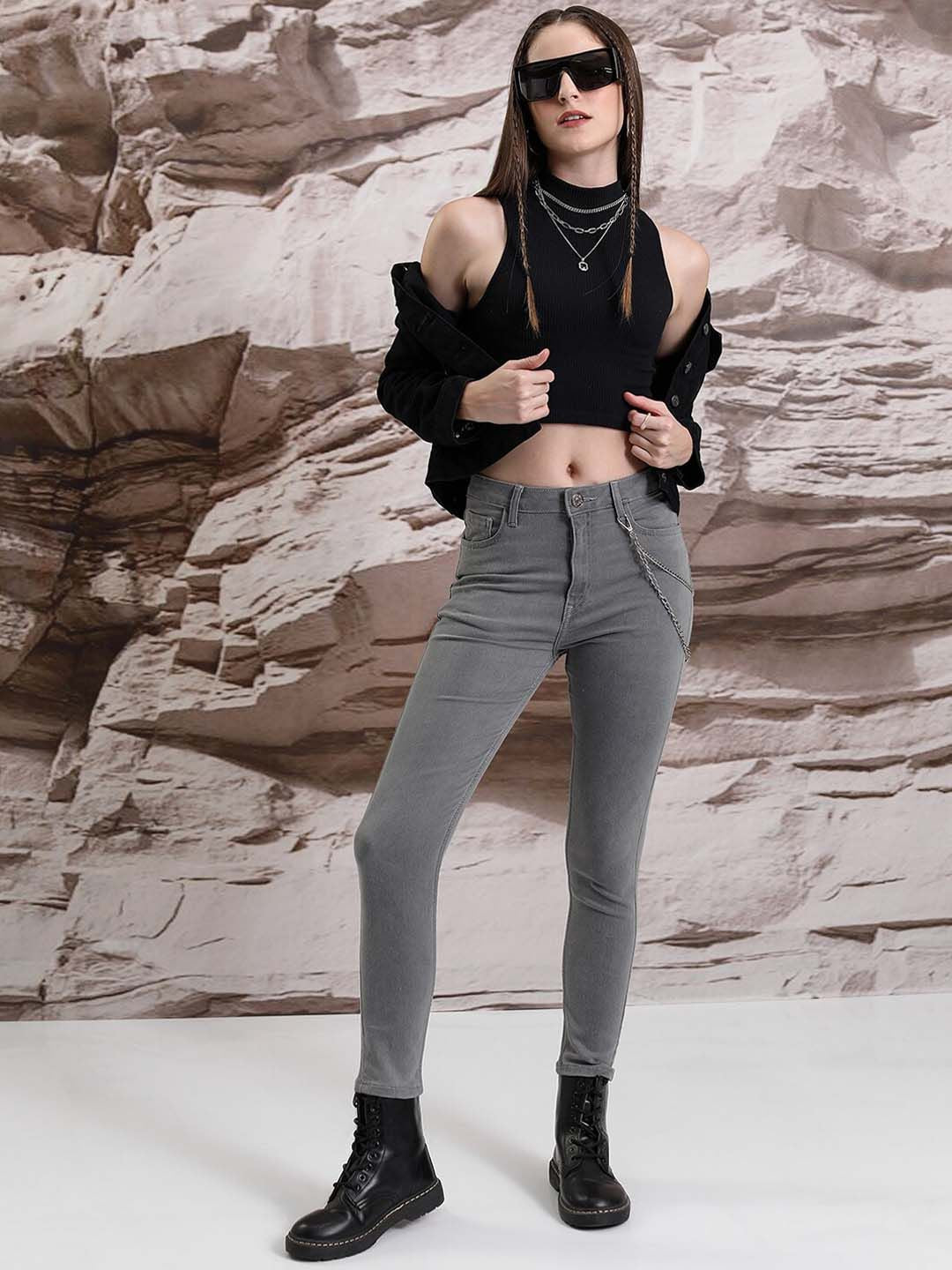 Basics By Tokyo Talkies Women Grey Skinny Fit Stretchable Jeans
