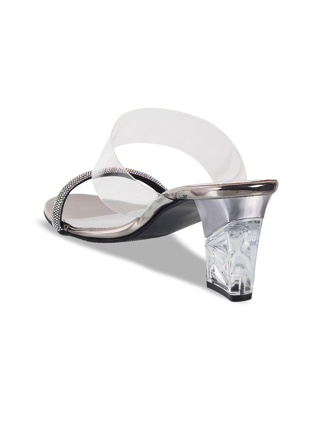 Mochi Women Silver-Toned & Transparent Block Heels