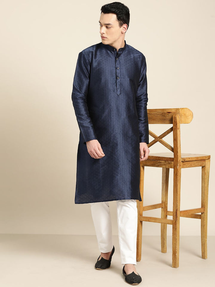 SOJANYA Lelaki Navy Blue Woven Design Straight Kurta