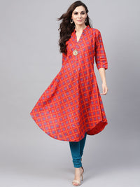 SOJANYA Women Red & Blue Printed A-Line Kurta