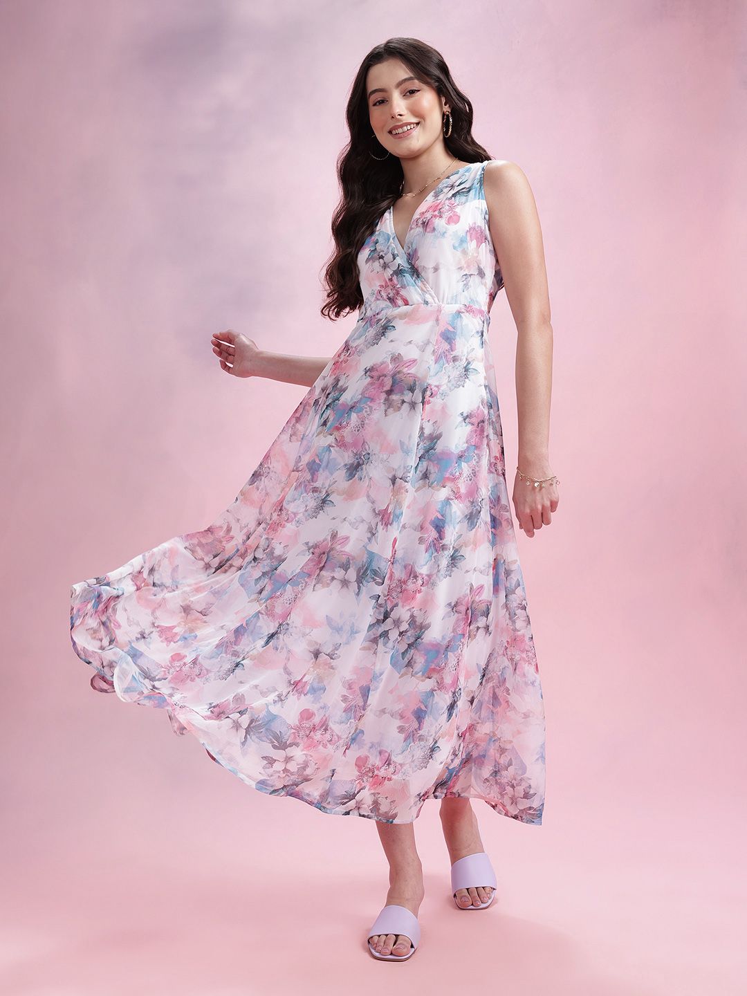 DressBerry Floral Print Paneled Empire Midi Dress