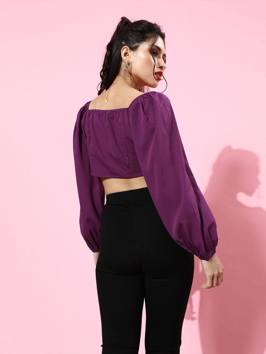 Berrylush Women Charming Purple Solid Cropped Top