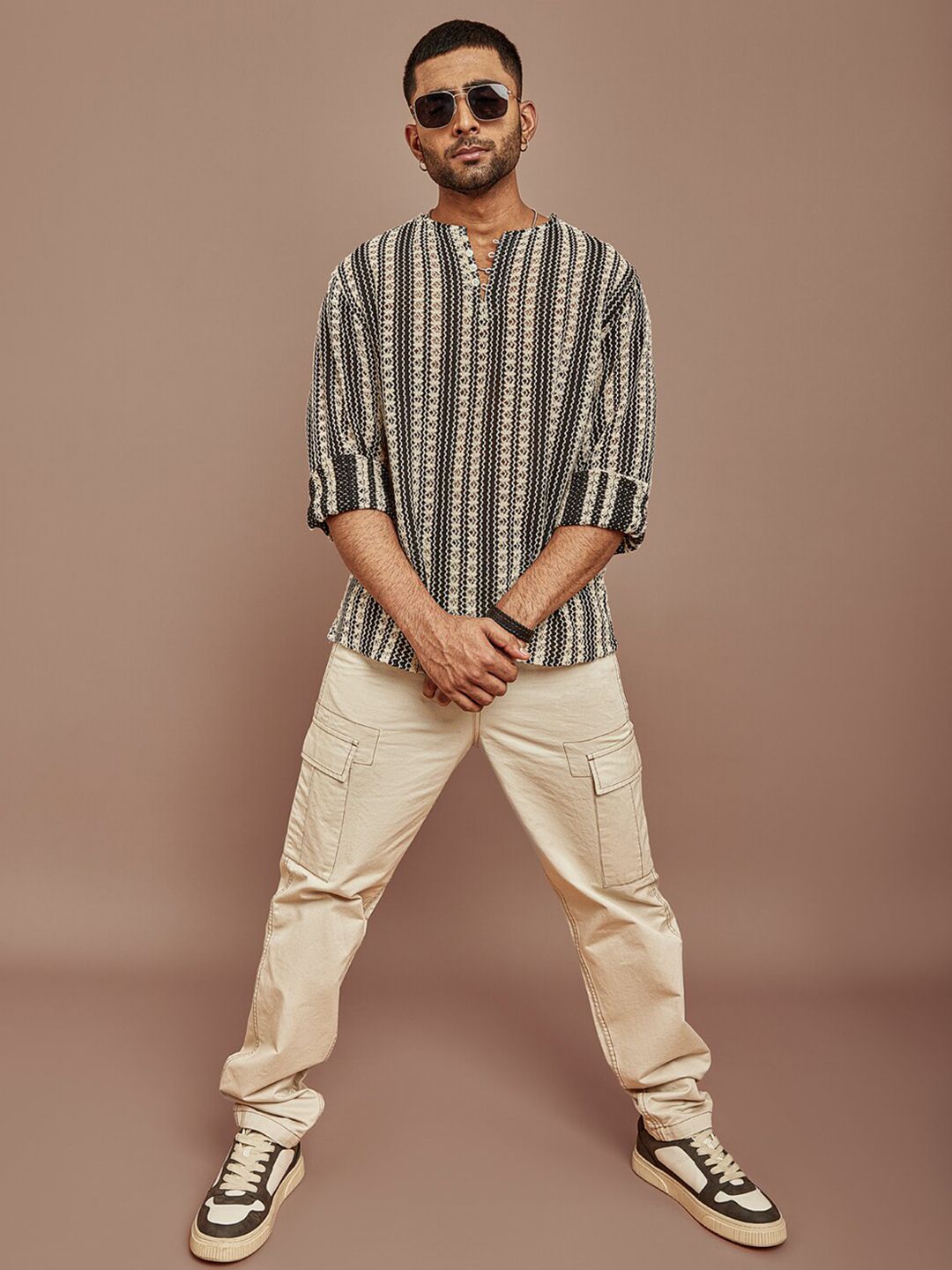 Powerlook Striped Kurta Style Full Sleeves Shirt