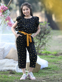 Cutiekins Girls Printed Capri Jumpsuit With Ruffles