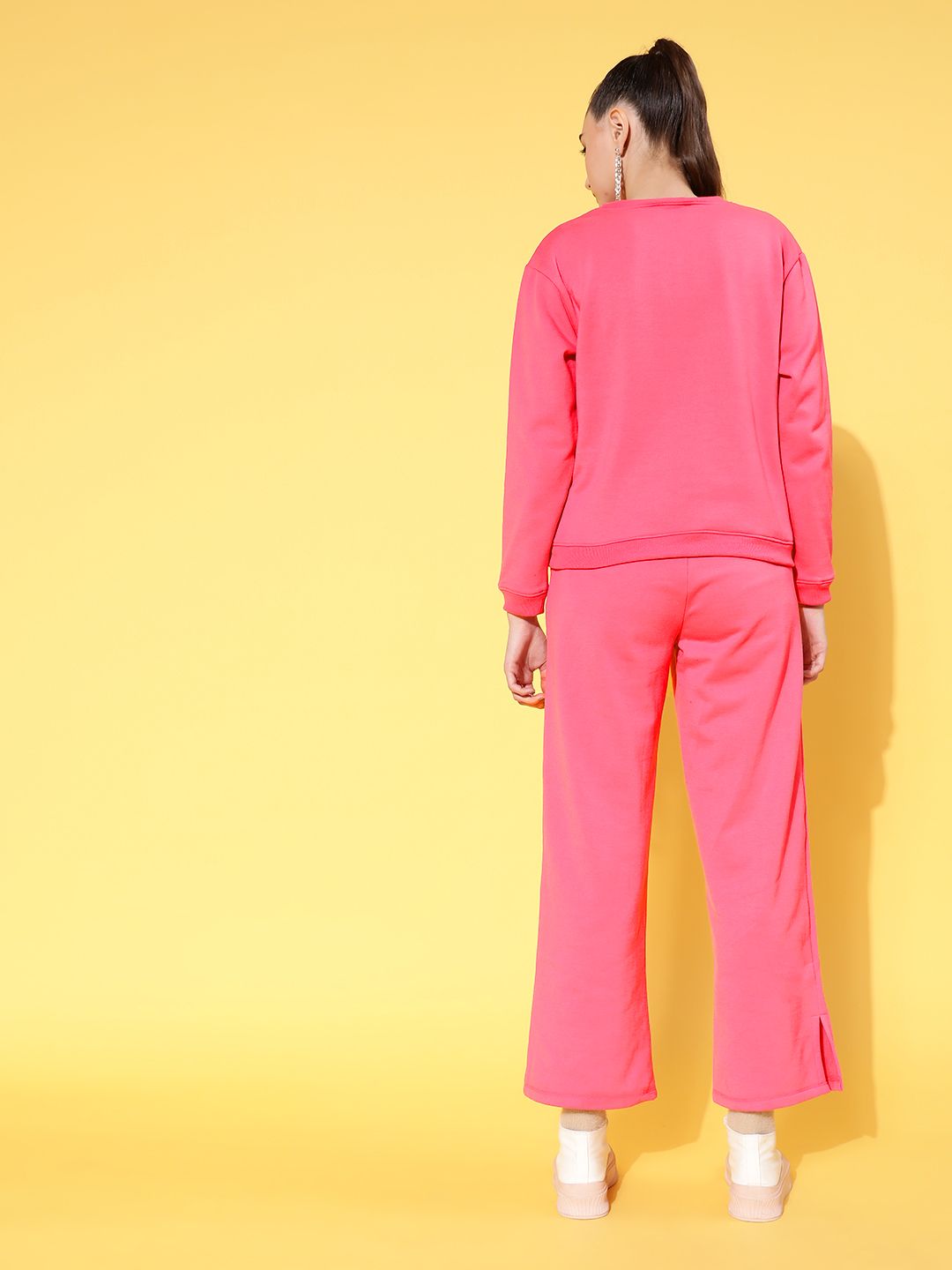 SASSAFRAS Women Pink & Black Printed Sweatshirts and Trousers