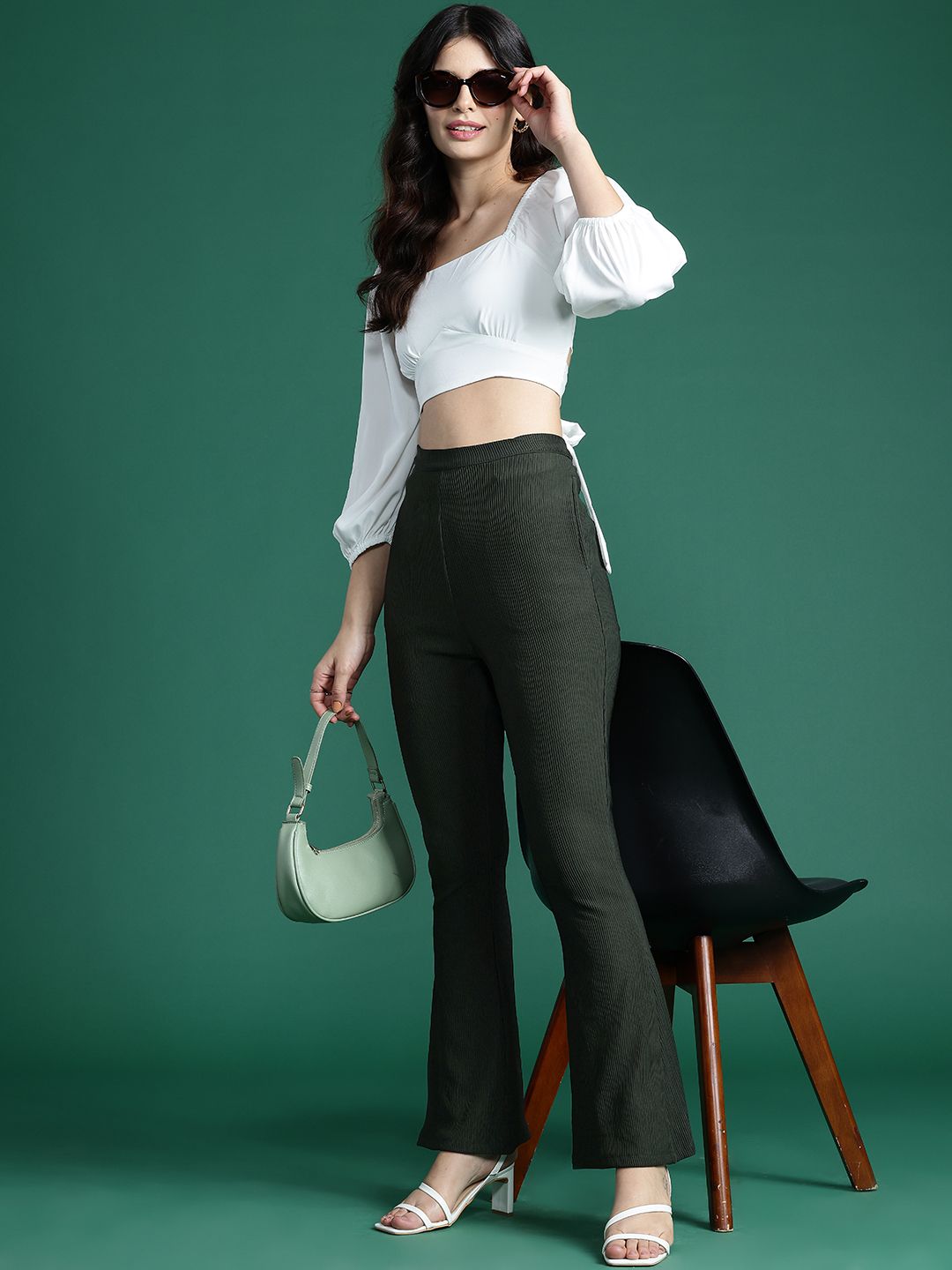 DressBerry Women Ribbed Flared Bootcut Trousers