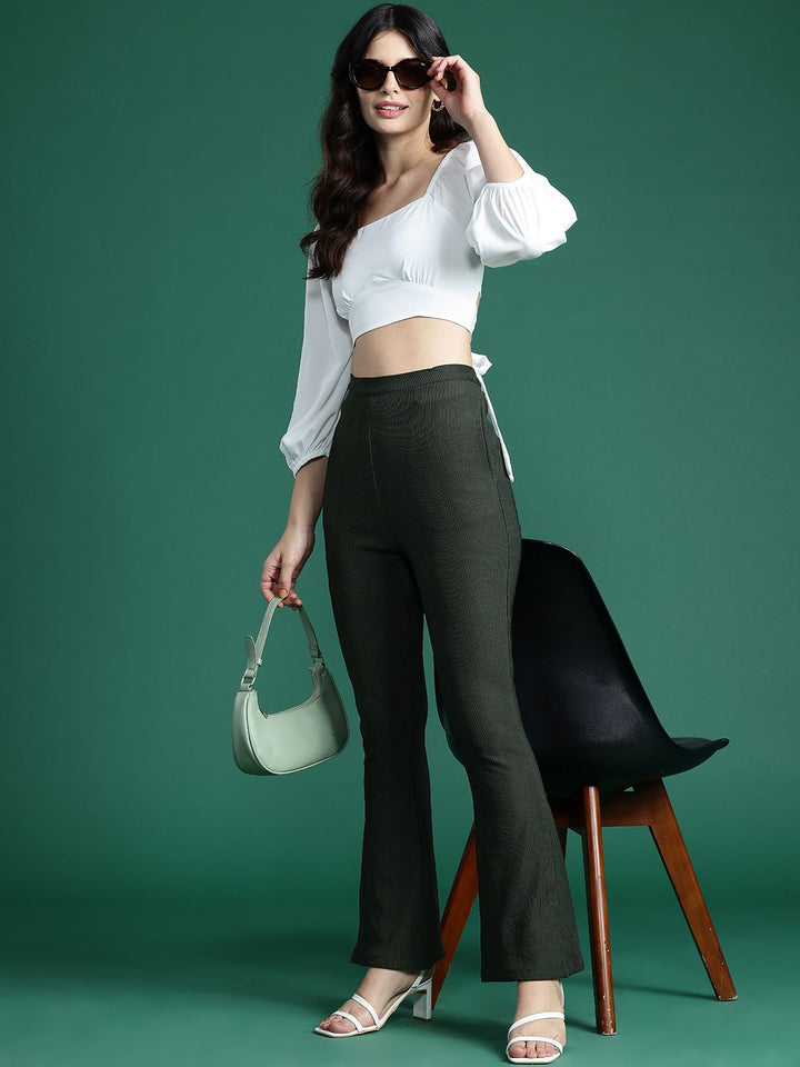 DressBerry Women Ribbed Flared Bootcut Trousers