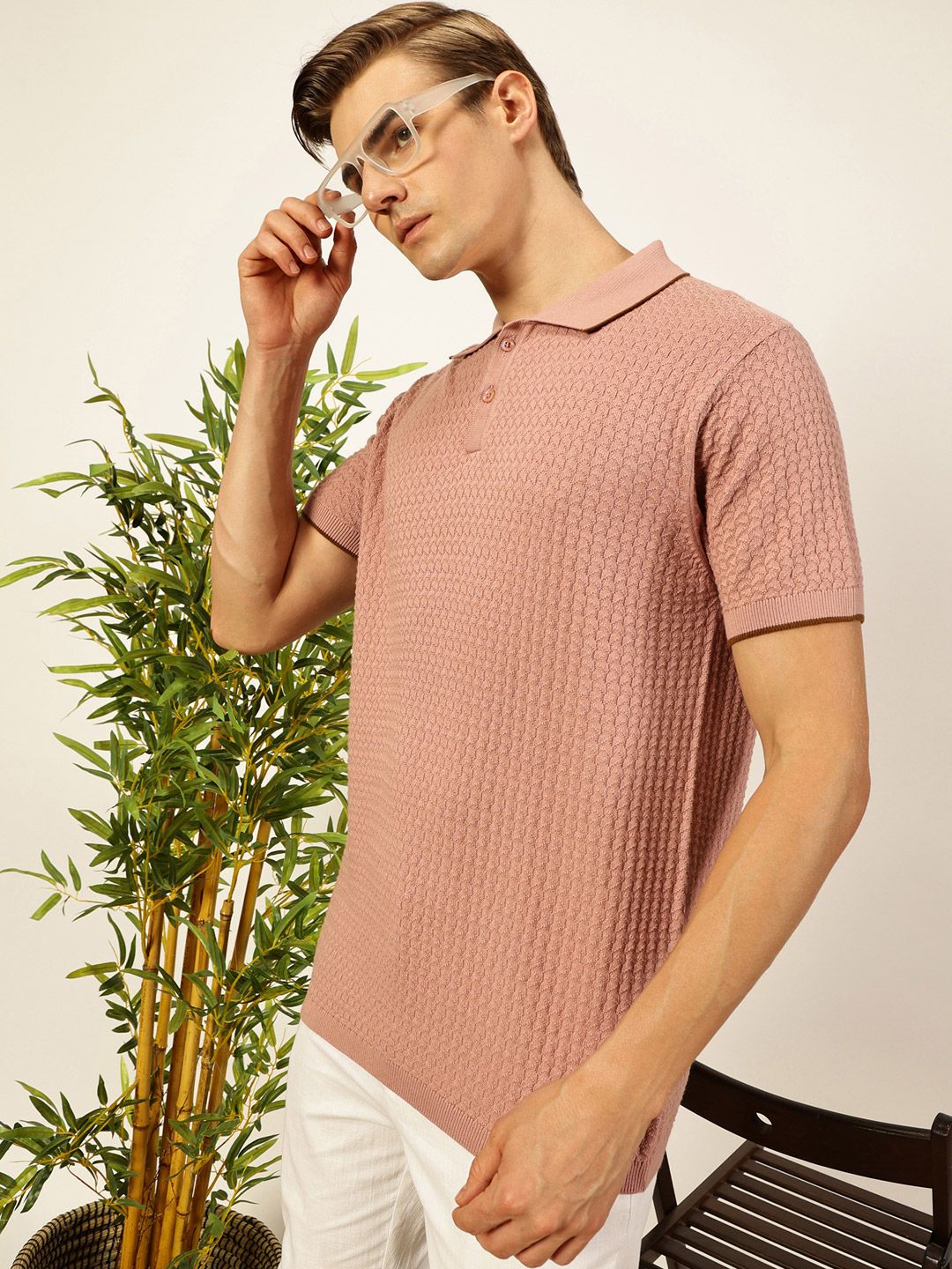 Thomas Scott Men Self Design Regular Fit Knitted Polo T-shirt