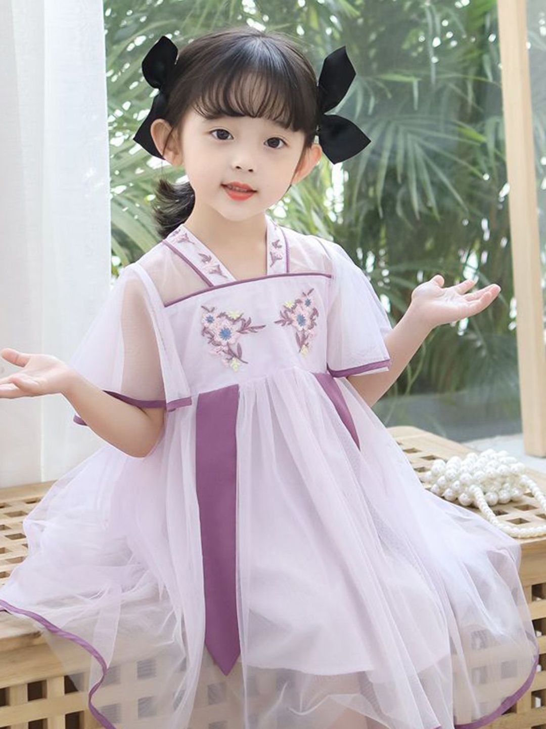 YK Floral Girls Floral Self Design Fit & Flare Dress