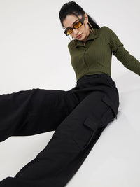 SASSAFRAS Women Plain Flat-Front High-Rise Cargos