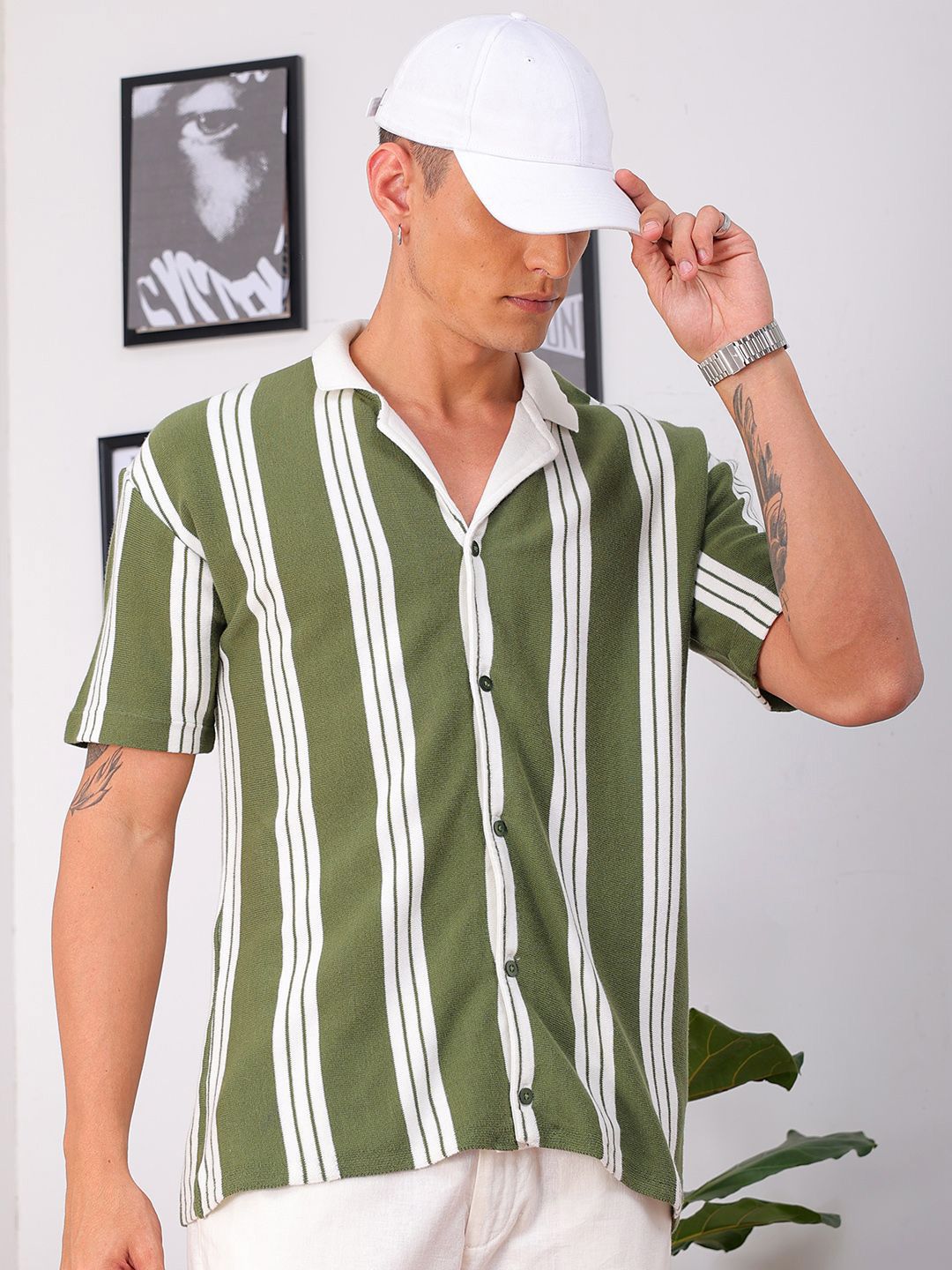 The Indian Garage Co Men Relaxed Fit Striped Flat Knit Polo Resortwear Shirt