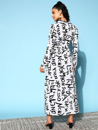Berrylush White & Black Crepe Shirt Maxi Dress With Belt