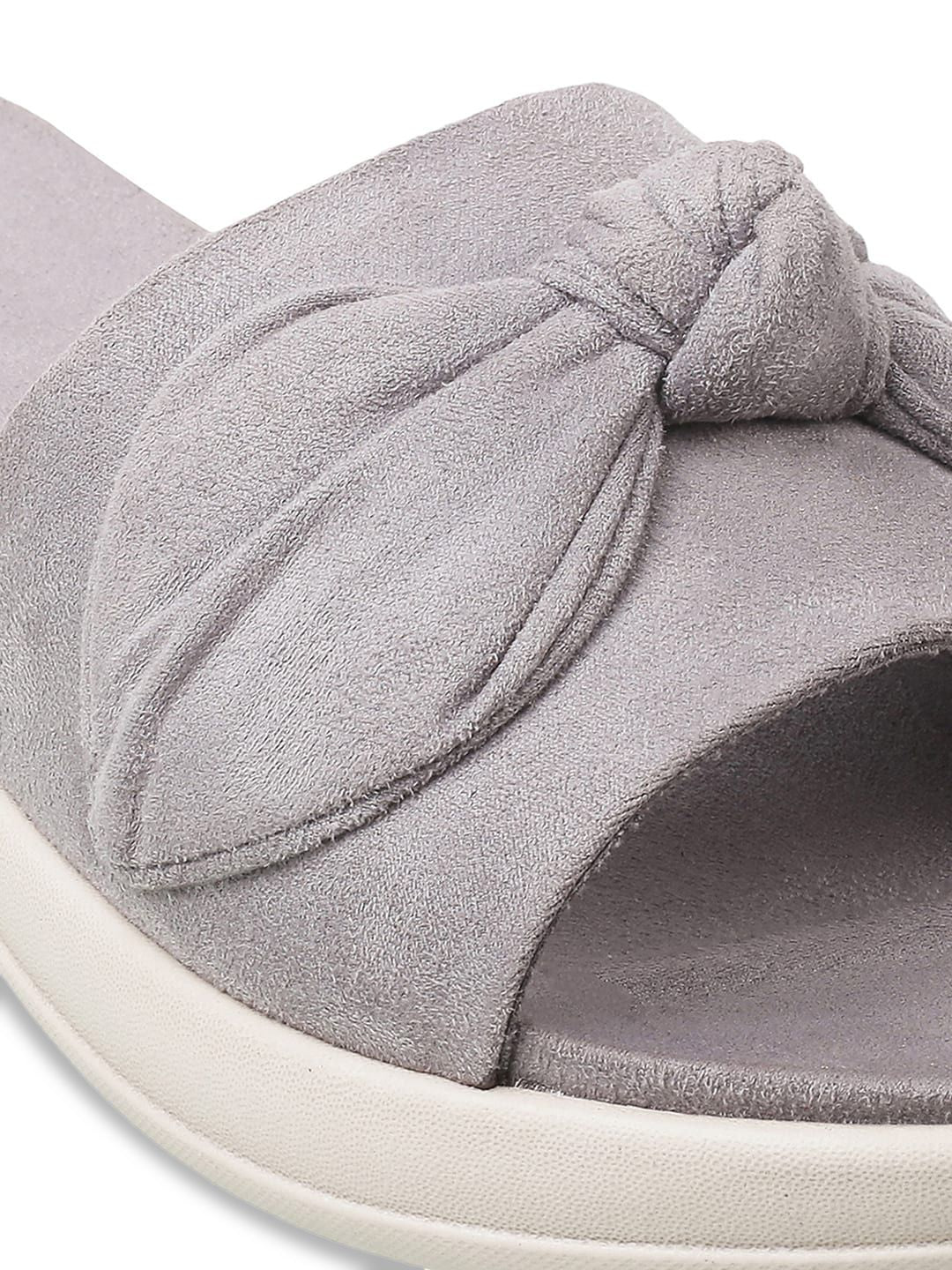 Metro Women Grey Textured Bows Flats