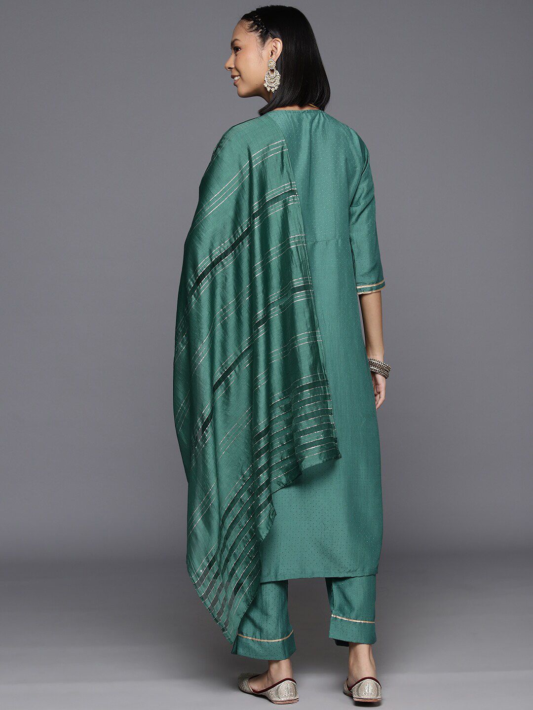 Varanga Ethnic Motifs Yoke Design Zari Sequined Kurta with Trousers & Dupatta