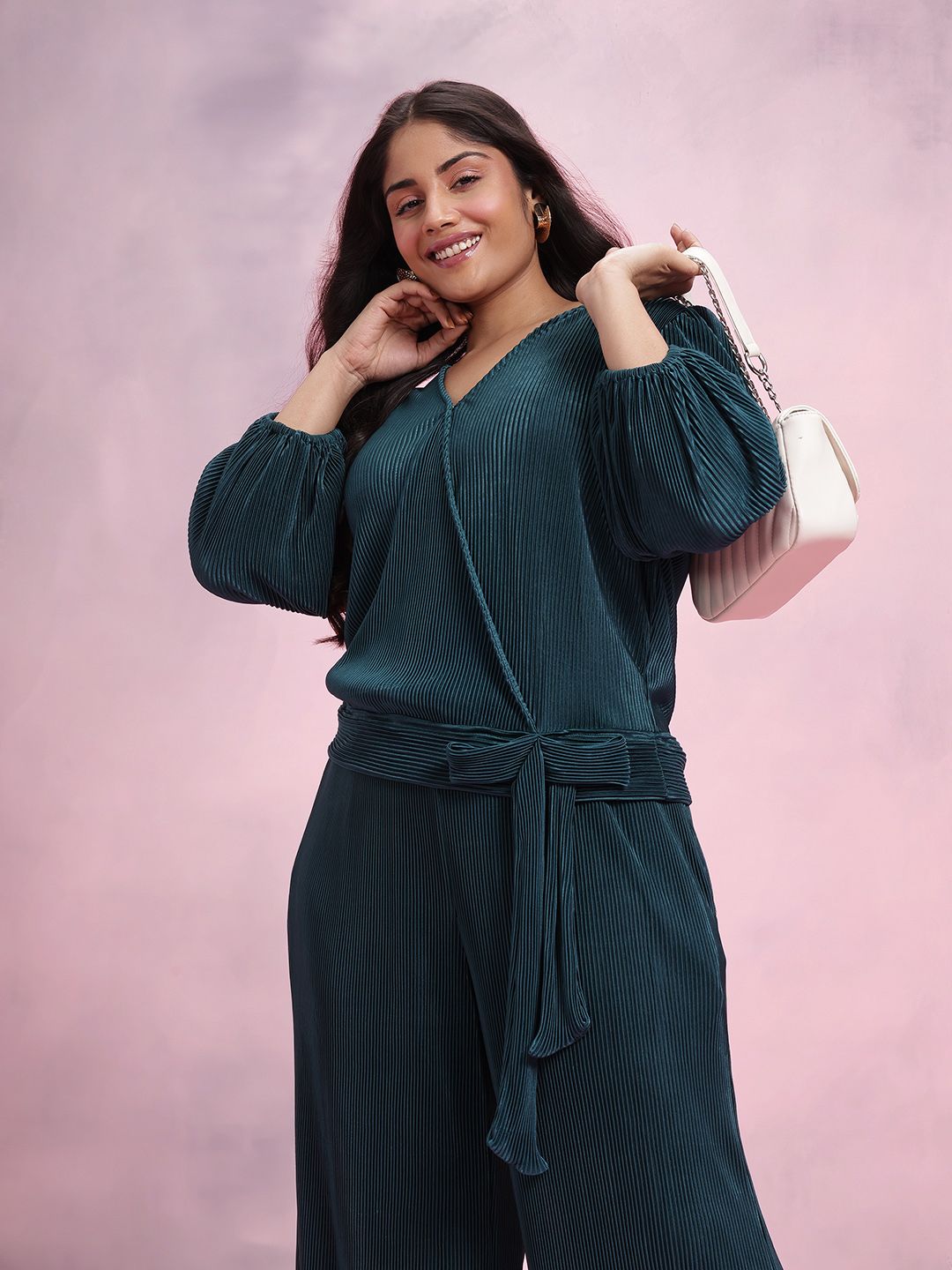 DressBerry Plus Size Solid Accordion Pleats Co-Ords