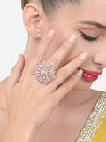 Cincin Jari Bertampal CZ Mutiara Zaveri Rose Saduran Emas