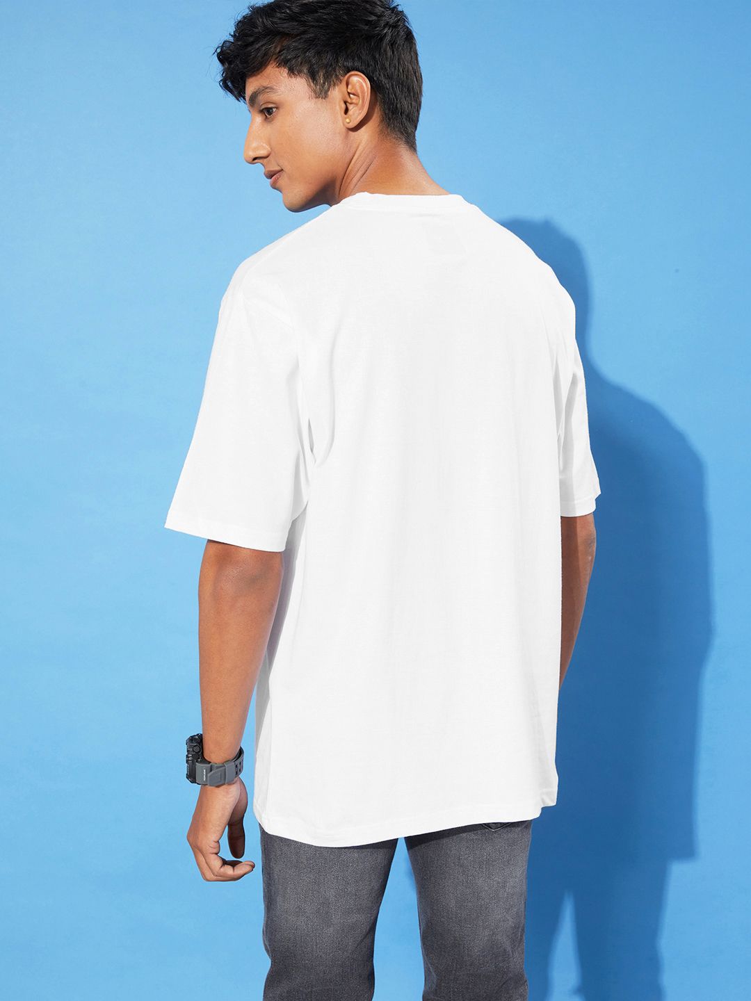 Difference of Opinion Men White Embroidered Oversize Pure Cotton Longline T-shirt