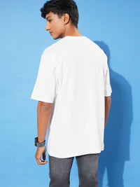 Difference of Opinion Men White Embroidered Oversize Pure Cotton Longline T-shirt