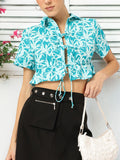 DressBerry Flirty Fusion Floral Print Front-Tie Crop Top