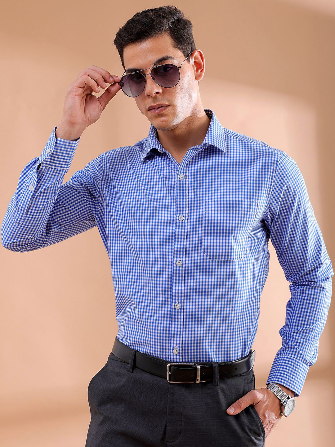 The Indian Garage Co. X Luxe Men Slim Fit Micro Checks  Formal Shirt