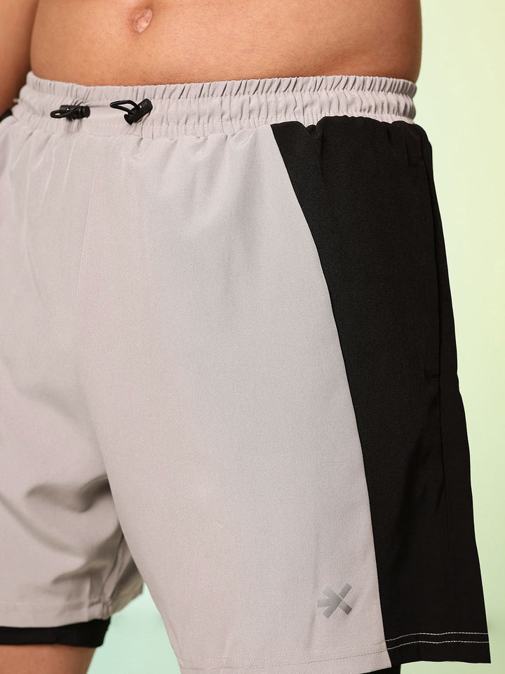 HRX by Hrithik Roshan Men Colourblocked Running Sports Shorts with Attached Tights