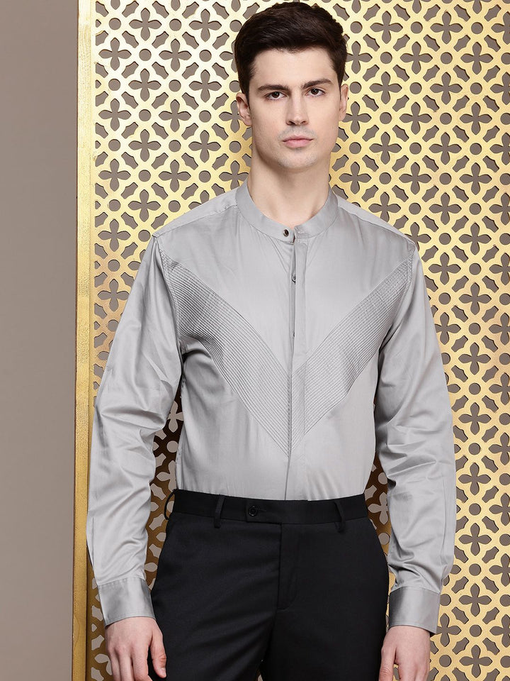 House of Pataudi Pure Cotton Pleated Party Shirt