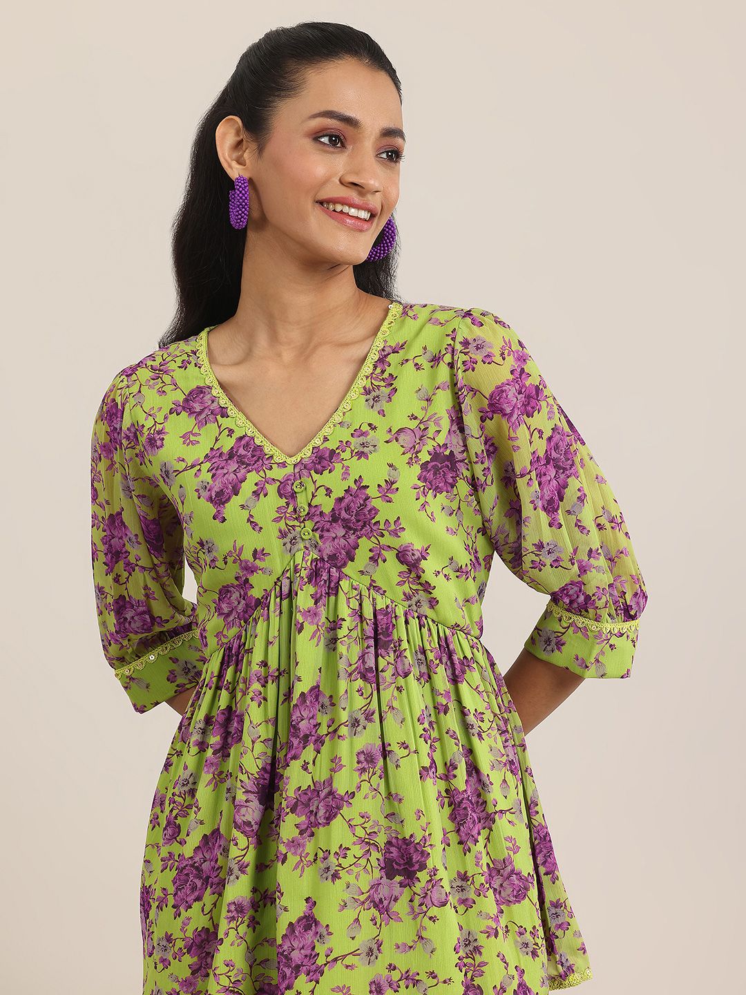 Libas Plus Size Floral Embroidered Straight Kurta With Palazzo & Dupatta