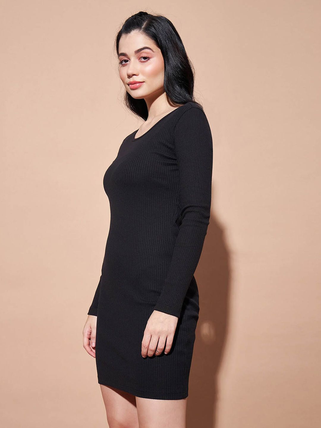 SASSAFRAS BASICS Cut-Out Round Neck Cotton Mini Bodycon Dress