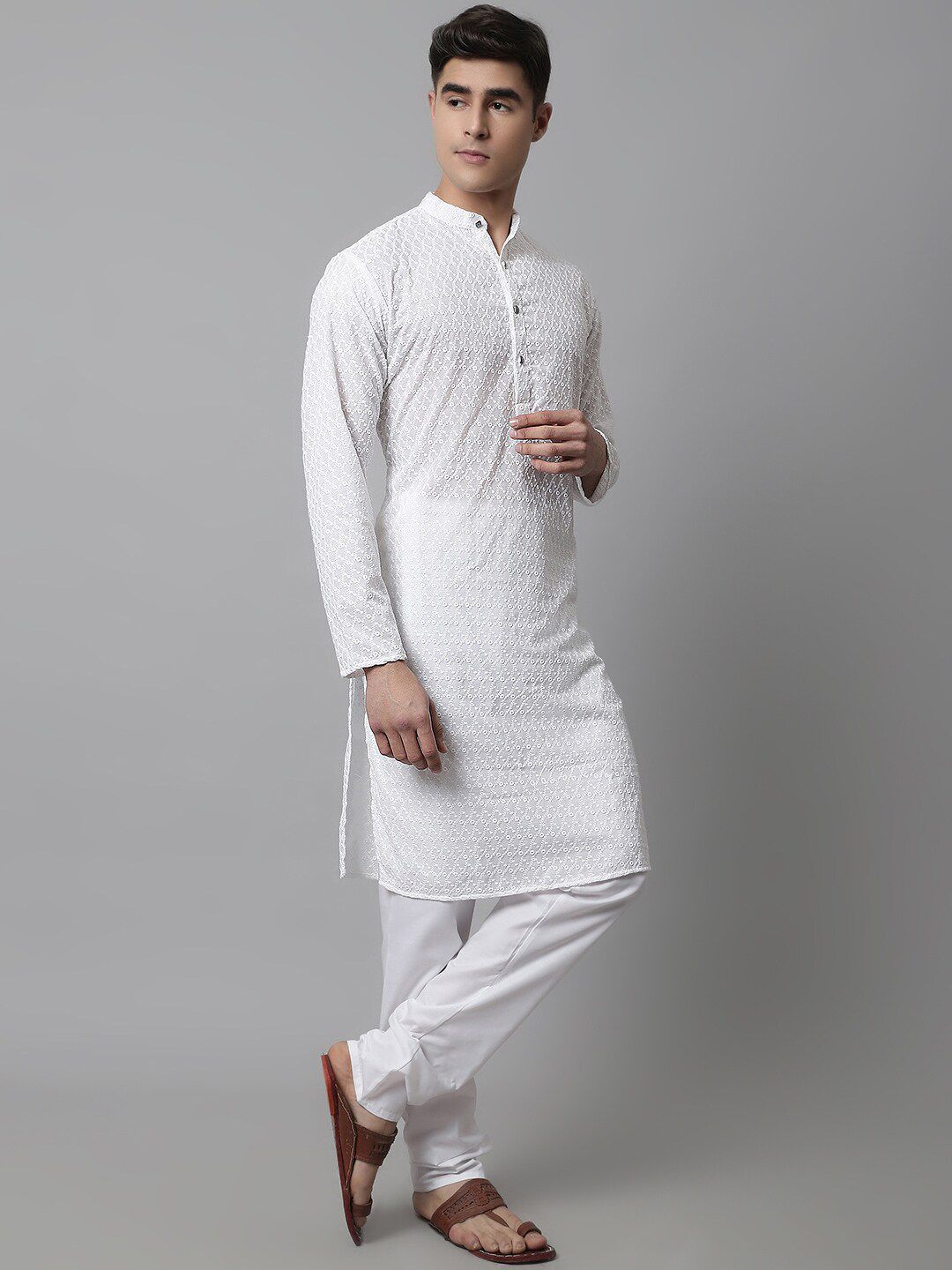 Jompers Ethnic Motifs Embroidered Regular Chikankari Pure Cotton Kurta with Churidar