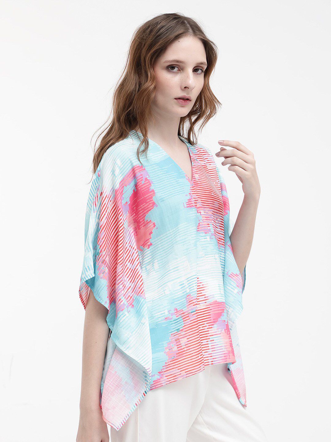 RAREISM Arial Abstract Print Extended Sleeves Linen Kaftan Top