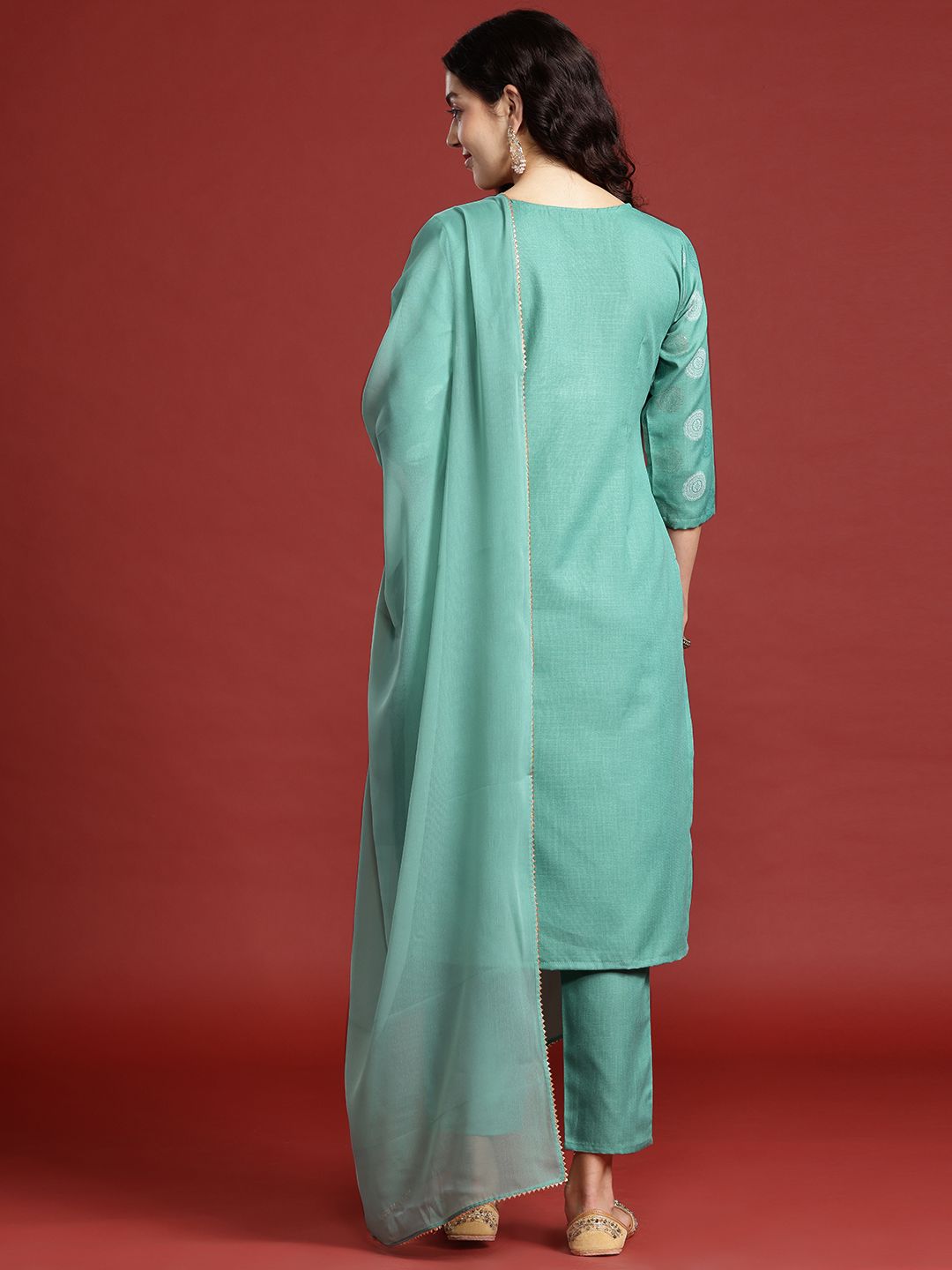 Anouk Ethnic Motifs Foil Printed Regular Sequinned Kurta with Trousers & Dupatta